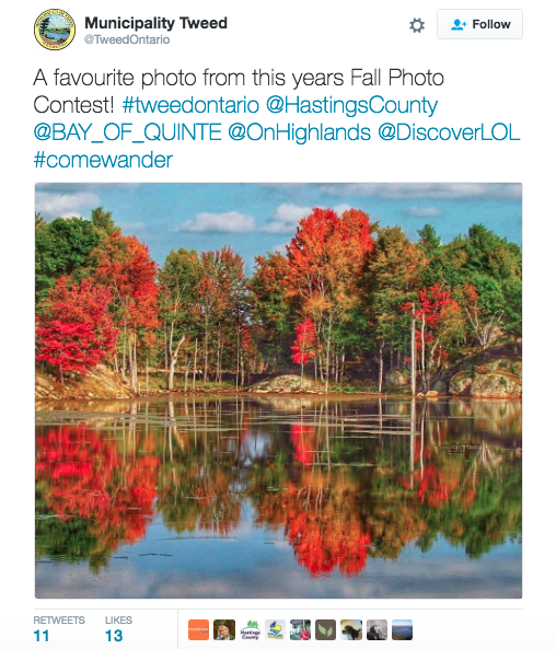 Municipality of Tweed twitter feed post on fall photo contest