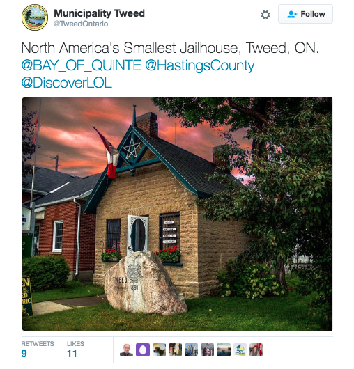 Municipality of Tweed Twitter feed tweet on having the smallest jail in north america
