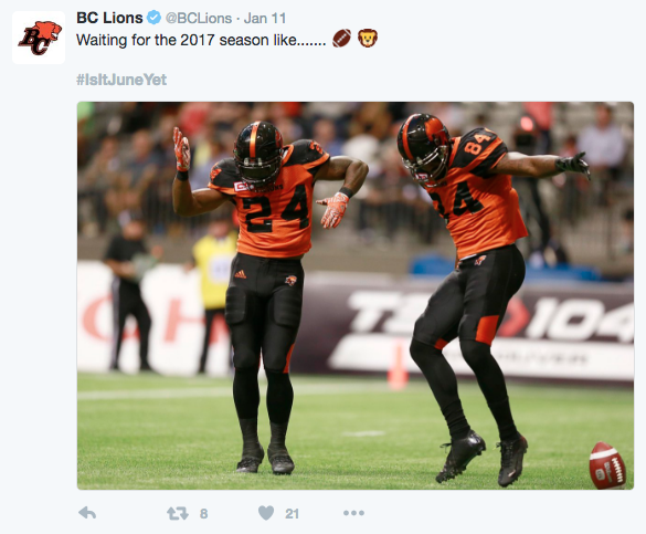 BC Lions share their excitement over Twitter for the CFL season opener using the hashtag #IsItJuneYet