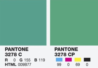 Comparison of Pantone and CMYK versions of the same colour